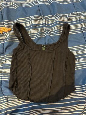wild fable Black Ribbed Tank with Seam Detail